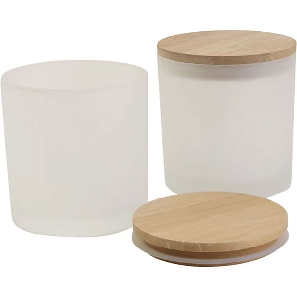 Ljusglas - Glasburkar med Trälock - Frostat Glas - 12 st