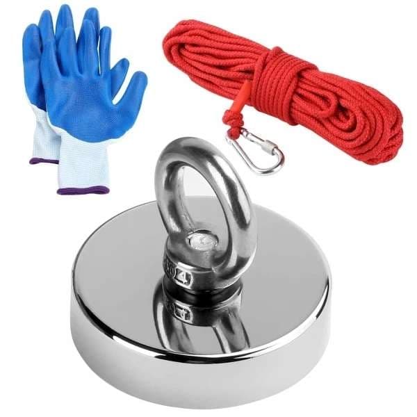 Neodymmagnet, Fiskemagnet 150kg , 10 Meter Rep & Skyddshandskar Neodymmagnet, Fiskemagnet 150kg , 10 Meter Rep & Skyddshandskar