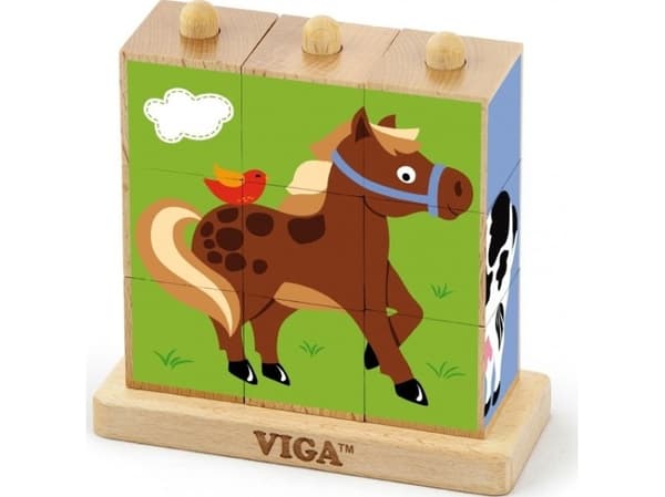Viga Logisk trepuslespill Pedagogisk puslespill Viga Leker Farm 9 deler
