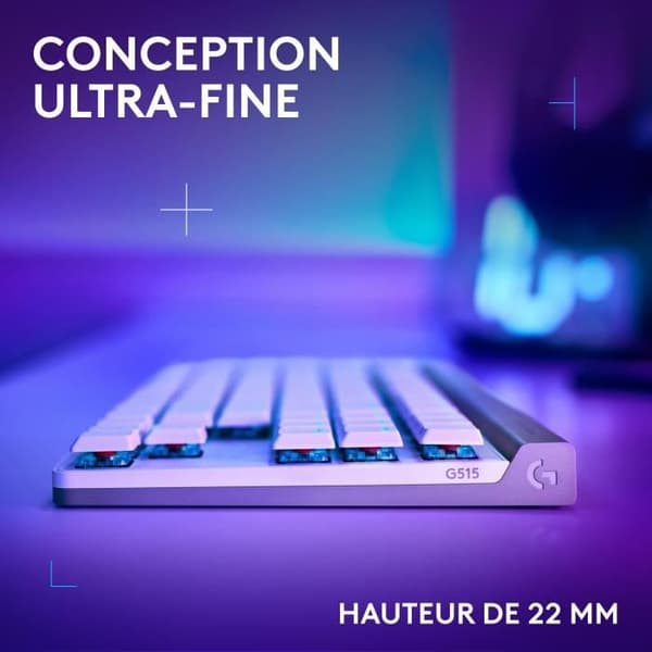 Logitech G515 LIGHTSPEED trådlöst tangentbord utan numerisk knappsats (brun strömbrytare) - Vit