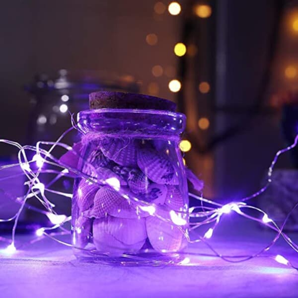 2-pack 1m mini-LED-valon silmukka-akkukäyttöinen violetti