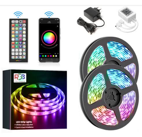 15M LED Strip Lys RGB 5050 Musik Synkronisering Farveskiftende LED Lys Applikationskontrol DC12V Fleksibel Rum Dekoration Lampe Strip