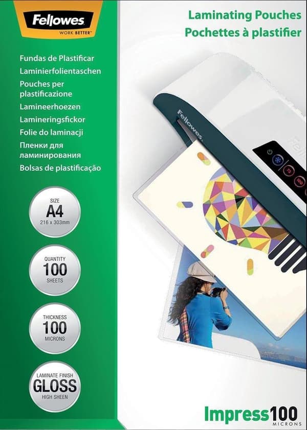 Fellowes A4 Glossy 100 Micron Lamineringspose - 100 stk