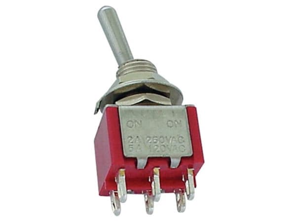 Vertikal vippebryter Dpdt På-Av-På - PCb-type