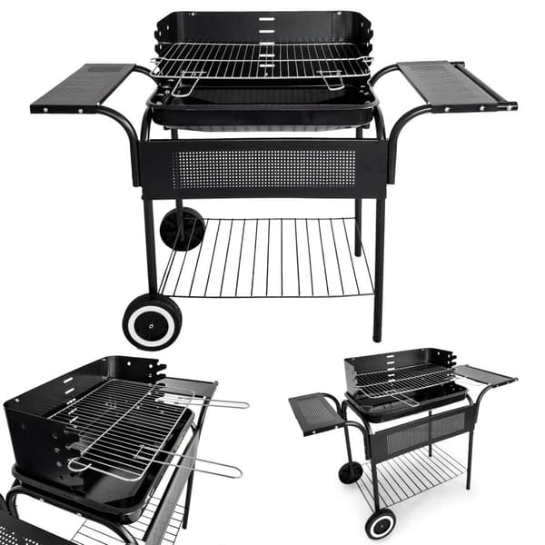 Hagegrill, metallhyller, justerbar rist, hjul