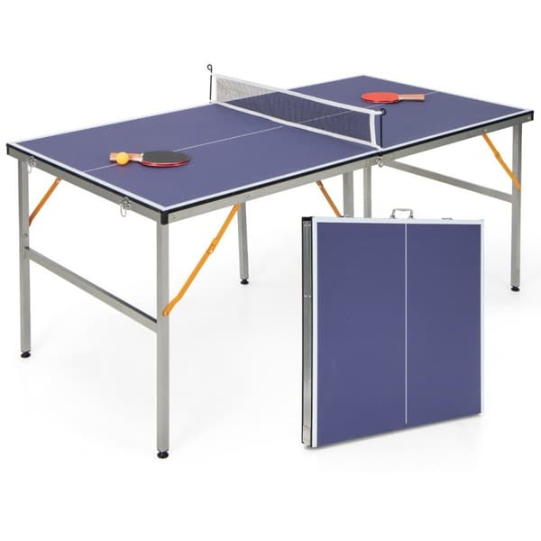 Bärbart bordtennisbordset med nät & 2 racketar & 3 bollar minibordtennisbord