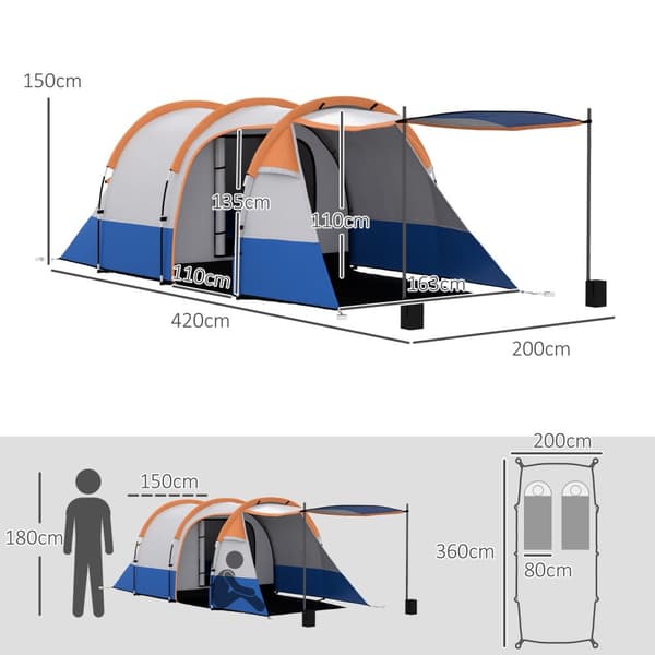 Leirintäteltta, tunneliteltta 3 hengelle, valokoukuilla, markiisi, 2 huonetta, tuulenpitävä perheteltta kantolaukulla, 2000mm vettä hylkivä pop up tel
