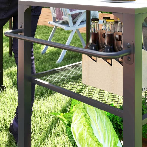 Grillvogn 3-lags serveringsvogn med arbeidsflate hyller hjul, BBQ grillbord i rustfritt stål, grillsidebord, utendørs vogn, kullgrill for hage, terras