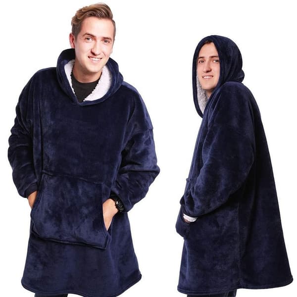 Oversized Hoodie med Luva - Filt Mörkblå