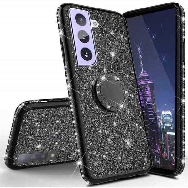 Samsung S21 FE Stötdämpande Skal med Ringhållare Strass Svart