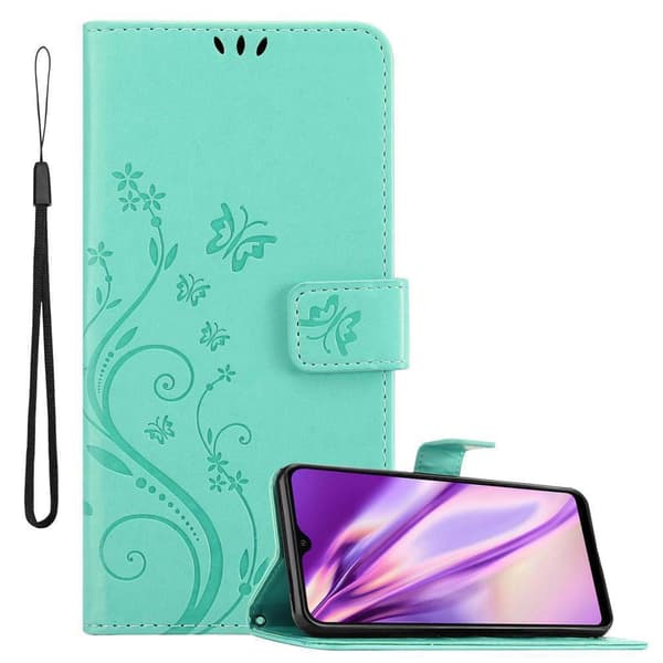 Deksel til Samsung Galaxy A40 Lommebokdeksel i blomster design med magnetisk lukking, stativfunksjon og kortplasser BLOMSTER TURKIS Deksel til Samsung Galaxy A40 Lommebokdeksel i blomster design med magnetisk lukking, stativfunksjon og kortplasser BLOMSTER TURKIS