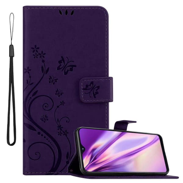 Deksel til Samsung Galaxy A10e / A20e Lommebokdeksel i blomster design med magnetisk lukking, stativfunksjon og kortplasser BLOMSTER LILLA