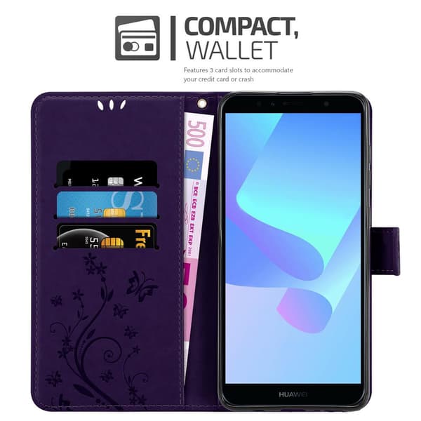 Deksel til Honor 7A / Huawei Y6 PRIME 2018 Lommebokdeksel i blomster design med magnetisk lukking, stativfunksjon og kortplasser