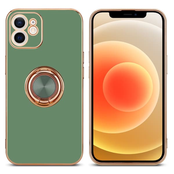 Deksel til iPhone 12 med ring Etui av fleksibel TPU-silikon, med kamerabeskyttelse magnetisk bilholder