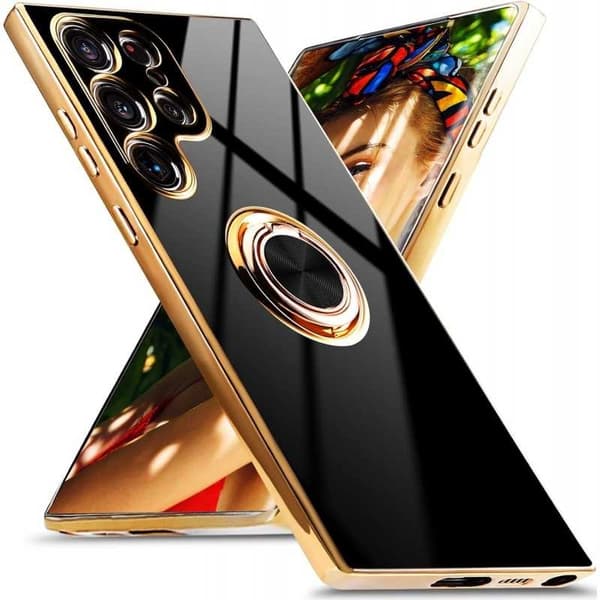 Tyylikäs ja iskunkestävä Samsung S24 Ultra -kotelo, jossa on Flawless sormusteline - Musta