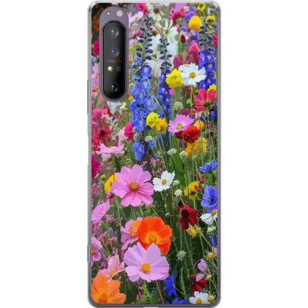 Sony Xperia 1 II Läpinäkyvä kuori Kukkakuvioinen mobiilikuori kesäisellä niityllä ja luontomaisemalla