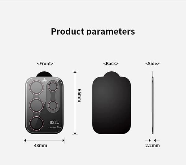 Musta Samsung S22 Ultra -kameran linssinsuojus