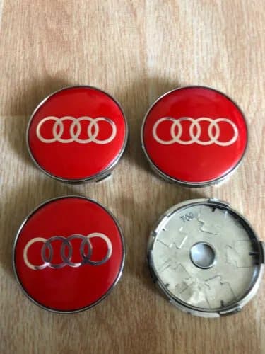 4x Audi Wheel Centre Cap Alloy Hub New Set of 4 Centre Caps 60mm Red/Silver