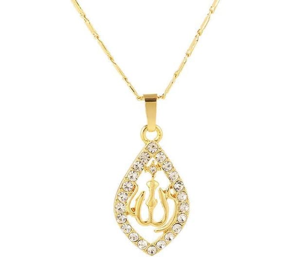 18k gold plated chain Allah muslim with crystal diamond islam Gold