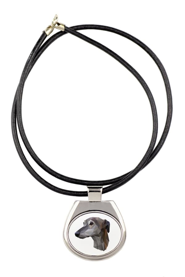 Greyhound, engelsk vinthund - halsband med ett foto och en geometrisk inskription av Art-Dog