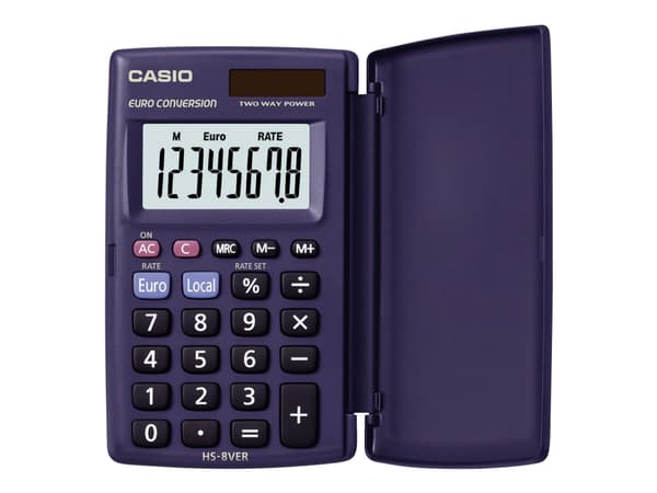 Casio HS-8VERA, Tasku, Talouslaskin, 8 lukua, Akku/Aurinko, Sininen Sininen