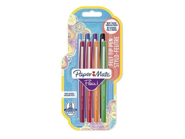Papermate Flair, Medium, 8 farger, Flerfarget, Projektil spiss, 1 mm, Flerfarget