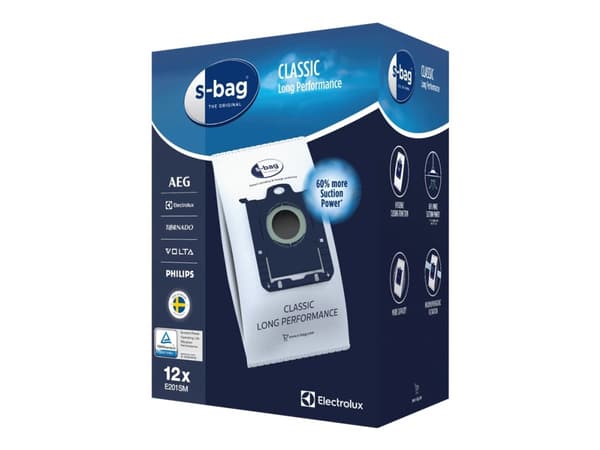 s-Bag Classic Long Performance E201SM - Støvsugerposer (pakke med 12 stk.)