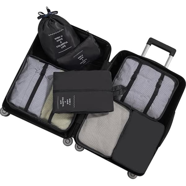 7-delt Organizer-sett for Koffert – Effektiv Pakking og Oppbevaring for Reise - Svart