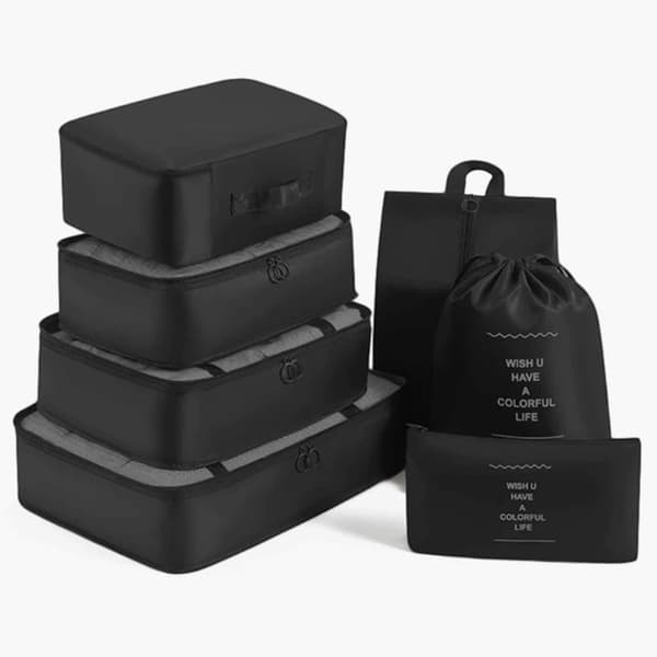 7-delt Organizer-sett for Koffert – Effektiv Pakking og Oppbevaring for Reise - Svart