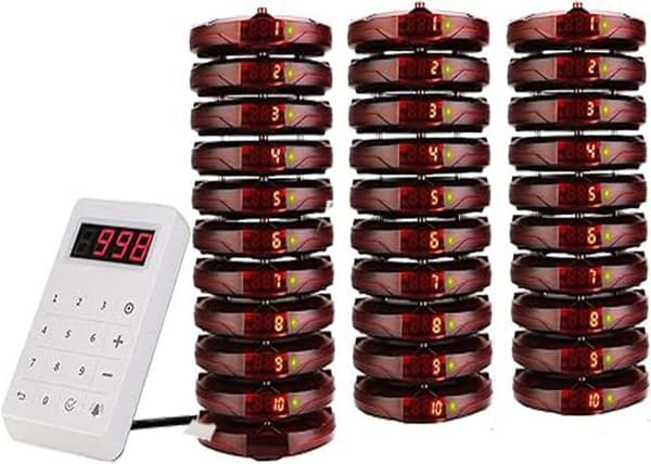 Retekess TD158 Pager Trådlöst System, Trådlöst Kallsystem, 30 Pager, 500M, LED-display, 4 Call-lägen, Hotell, Restaurang