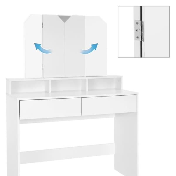 Påklædningsbord med 3-styks foldespejl 100x40x140 cm hvid spånplade ML-Design