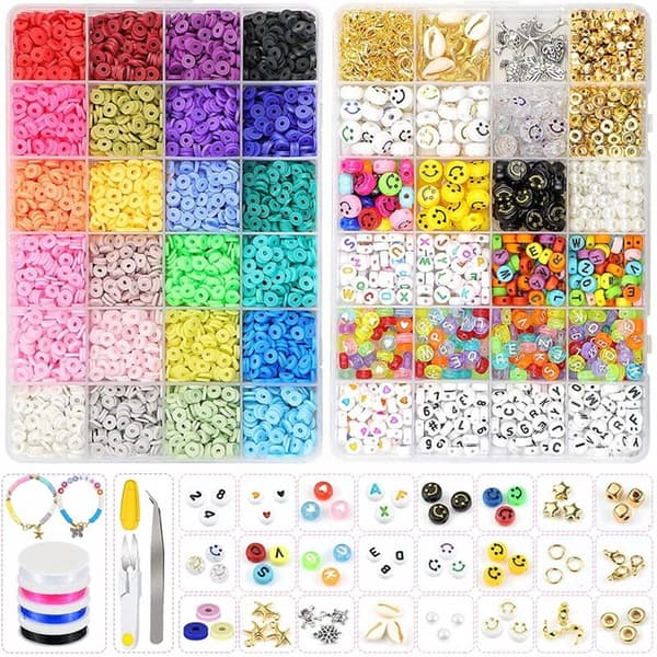 Clay Beads / Heishi Beads Merkki Kit - KREA DIY Smyckesset med olika pärlor - 7000 st Clay Beads / Heishi Beads Merkki Kit - KREA DIY Smyckesset med olika pärlor - 7000 st