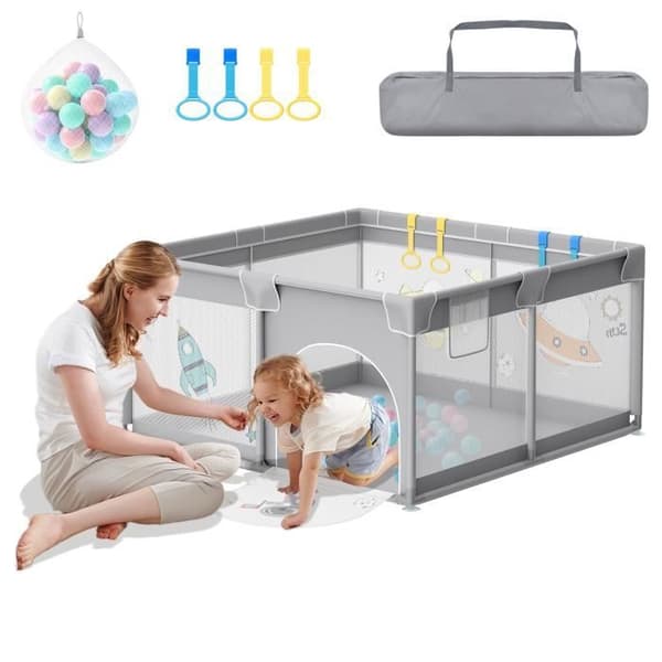XMTECH Barn Kabelgitter Baby lekhage 127cm inklusive träningsrem Ocean ball Grå