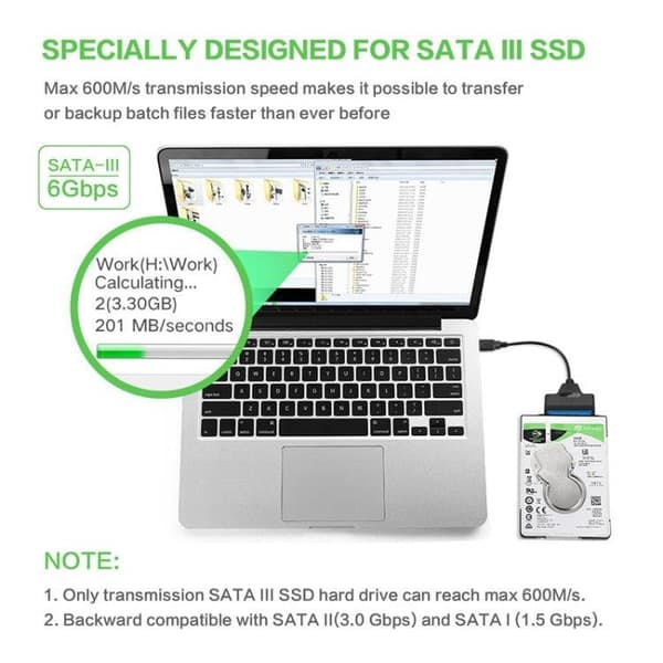 Høyhastighets SATA til USB 3.0-adapterkabel