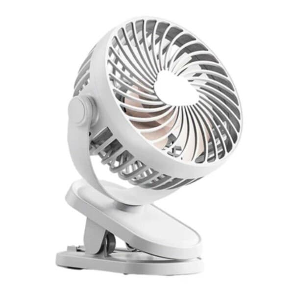 Ventilator med klip - Genopladelig bærbar ventilator med batteri hvid Ventilator med klip - Genopladelig bærbar ventilator med batteri hvid