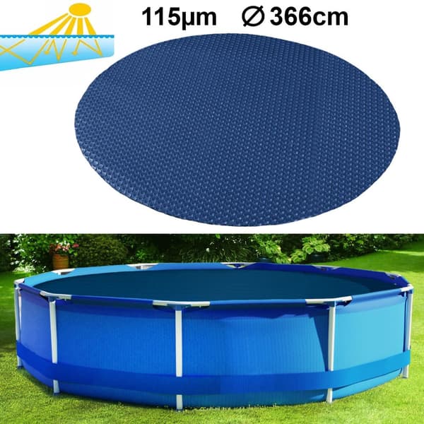 RAMROXX Solpoolstäck 366cm - Miljövänlig uppvärmning, UV-beständig PE-folie, Svart/Blå