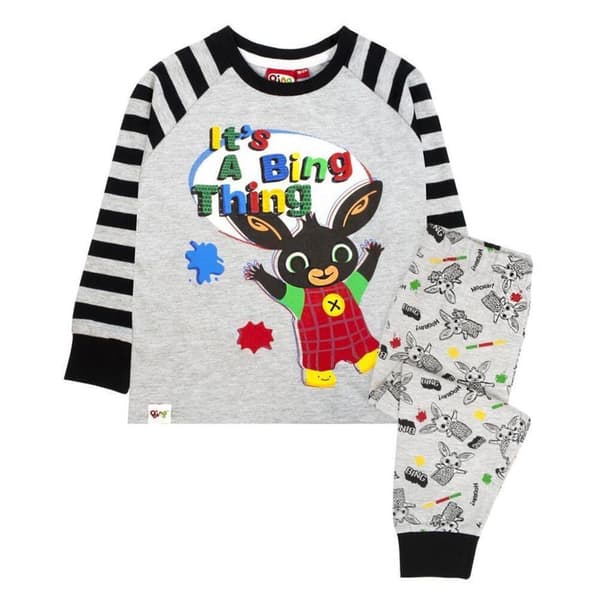 Bing Bunny Drenge Its A Bing Thing langærmet pyjamasæt med lange ærmer Grey/Black 3-4 Years