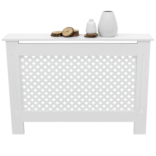 ECD Germany radiatorbeklædning med bikagemønster 112x19x82 cm hvid lavet af MDF lakeret til soveværelse stueopvarmning beklædning radiatorafdækning
