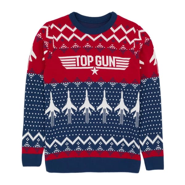 Top Gun Mens Knitted Christmas Jumper Blue/Red M Top Gun Mens Knitted Christmas Jumper Blue/Red M