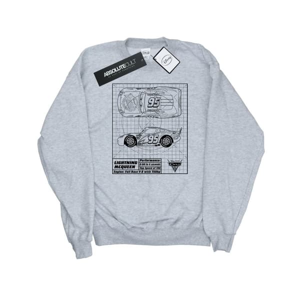 Disney Mens Cars Lightning McQueen Blueprint Sweatshirt Sports Grey XXL