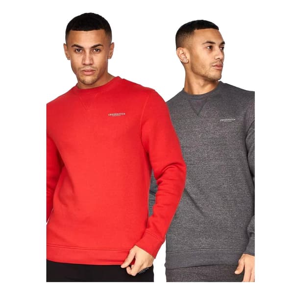 Crosshatch Mens Traymax Crew Neck Sweatshirt (Pack of 2) Red/Charcoal XXL