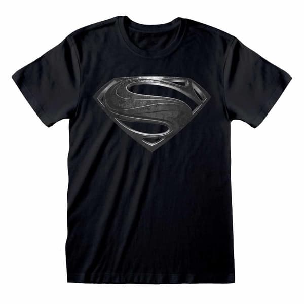 DC Justice League Movie - Superman Black Logo (Unisex Black T-Shirt) Ex Large