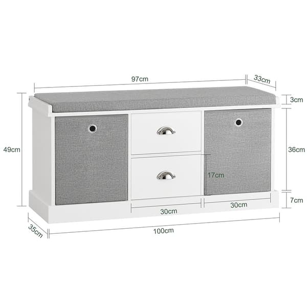 SoBuy Säilytyspenkki,2 koreja, 2, laatikkoa, Kenkähylly Kenkäkaappi, valkoinen , harmaa, ​Pituus 100 cm Leveys 30 cm Korkeus 50 cm FSR66-HG