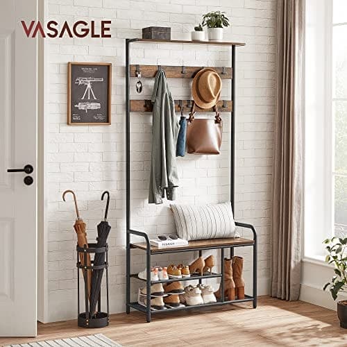 VASAGLE HSR409B01 -kerroksen teline kenkäpenkillä,, maalaismainen ruskea ja musta