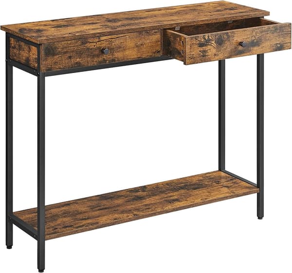 Vasagle -Console -pöytä, kävelypöytä, sivupöytä, sohvapöytä 2 laatikkoa, vintage ruskea/musta Vasagle -Console -pöytä, kävelypöytä, sivupöytä, sohvapöytä 2 laatikkoa, vintage ruskea/musta