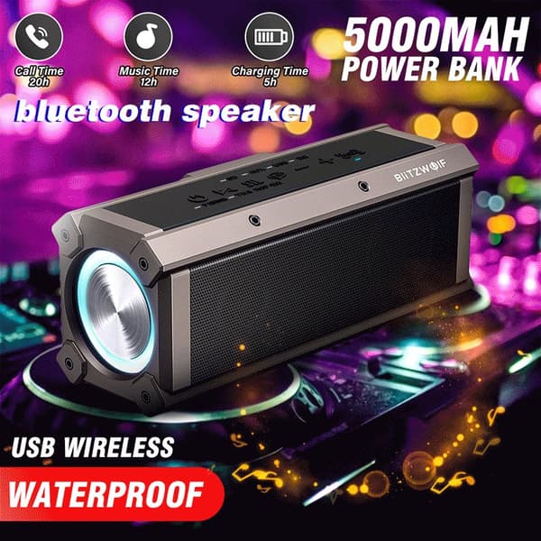 BlitzWolf BW-WA3 True 100W Bærbare Dual-Driver-højttalere bluetooth-højttaler Dyb bas Fantastisk lyd LED-lys TWS 5000mAh udendørs trådløs højtaler