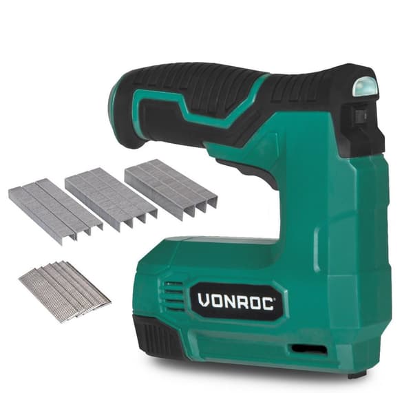VONROC Hæftepistol 4V | Batteridrevet - opladelig | Inkl. oplader og 900 nitter og 300 søm VONROC Hæftepistol 4V | Batteridrevet - opladelig | Inkl. oplader og 900 nitter og 300 søm