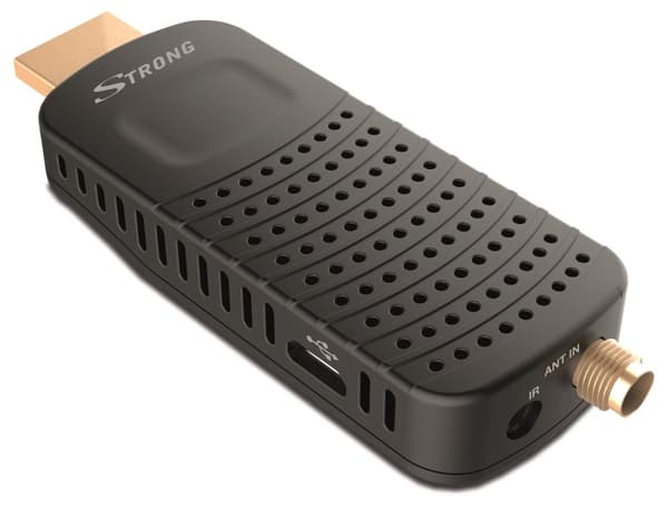 STRONG DVB-T/T2 tuner HDMI stick SRT 82/ Full HD/ H.265/HEVC/ externí anténa/ EPG/ PVR/ HDMI/ USB/ micro USB/ IR/ černý musta