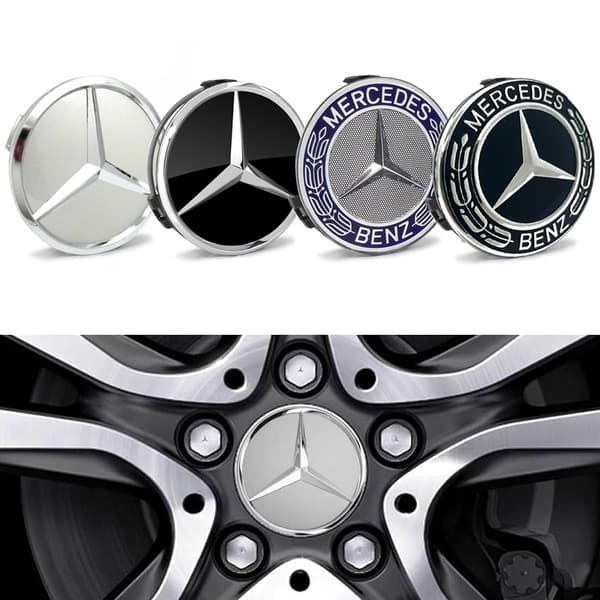 4-Pack - Mercedes-Benz Centrumkåpor / Hjulnav Emblem - Bil 75mm Silver