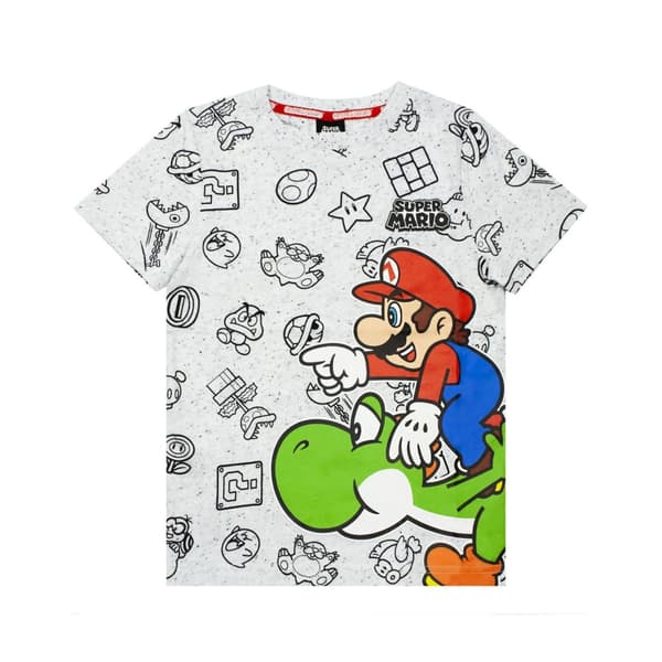 Super Mario Boys Yoshi Marl T-Shirt Grey 11-12 Years